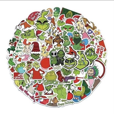 50x Der Grinch Sticker Weihnachten Santa Rentier Aufkleber Geschenk Kinder Xmas