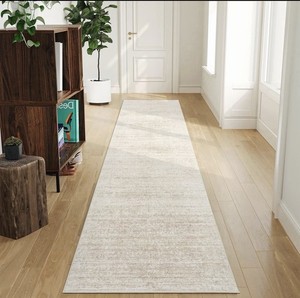 Beige Solid Contemporary Hallway Runner Rug for Adults, Rectangle Shape