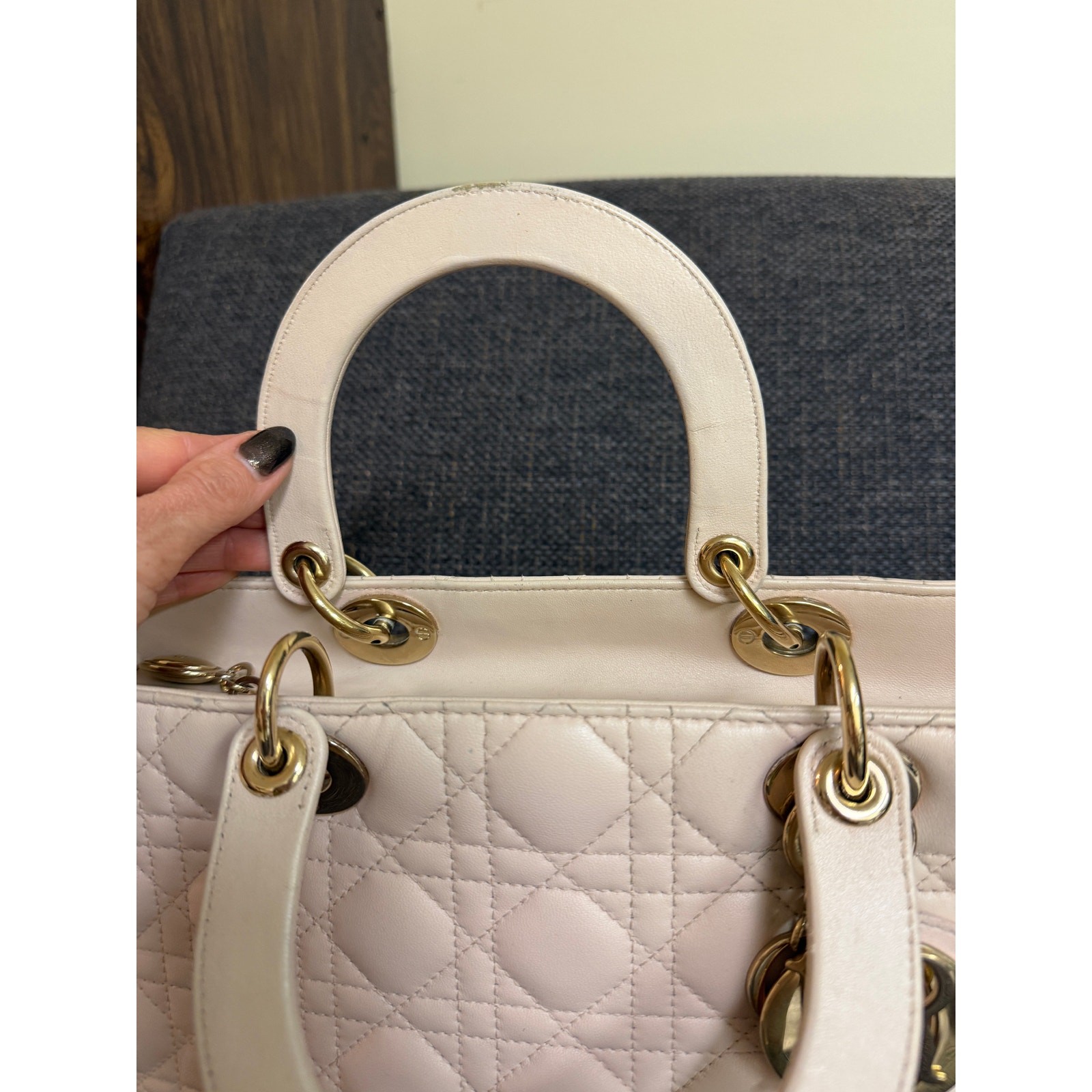 Christian Dior Cannage Quilted Leather Lambskin Lady Dior Bag Large Light Pink image 5