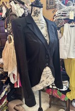 Vtg Betsey Johnson Black Fitted Tuxedo Tails Bustle Ruffle Blazer Jacket XS S 4