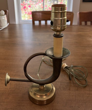 Vintage Brass Bugle Lamp Trumpet Horn Tested Works 10"