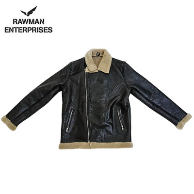 B3 Bomber Jacket Men Real Sheepskin Leather Aviator Pilot Faux Fur Winter Coat L
