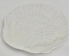 Century Ceramic Turkey Serving Platter Embossed White Ceramic