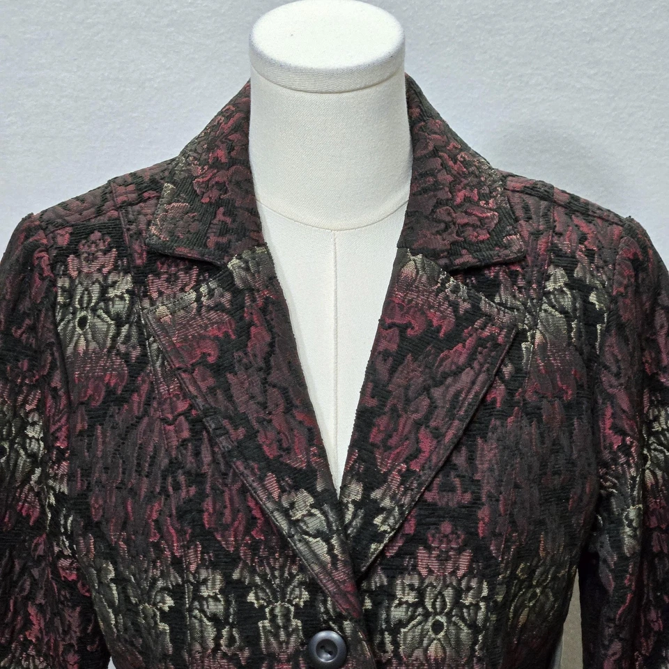 Blazer Erin London Mujer Pequeño Brocado Metálico Floral Jacquard Chaqueta Foto 3 de 4