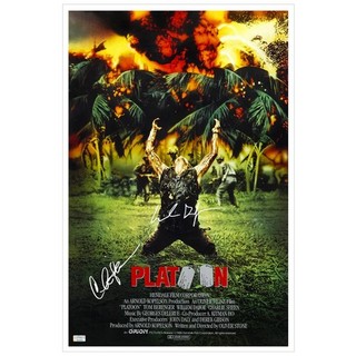 Willem Dafoe Charlie Sheen Autographed 1986 Platoon 16x24 Movie Poster