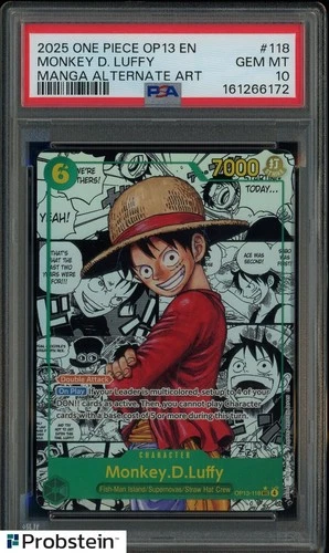2025 One Piece OP13 En Manga Alternate Art #118 Monkey D. Luffy PSA 10 GEM MINT