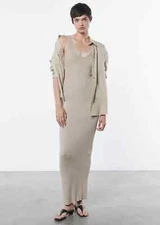 ENZA COSTA Poplin Long Sleeve Shirt Tan M(2) $460 C1