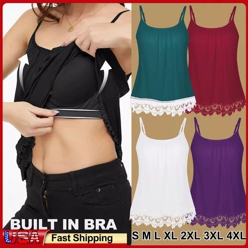 Camisola para mujer con sujetador incorporado Camiseta sin mangas fluida Ajuste holgado Cami Correa ajustable - Imagen 1 de 36
