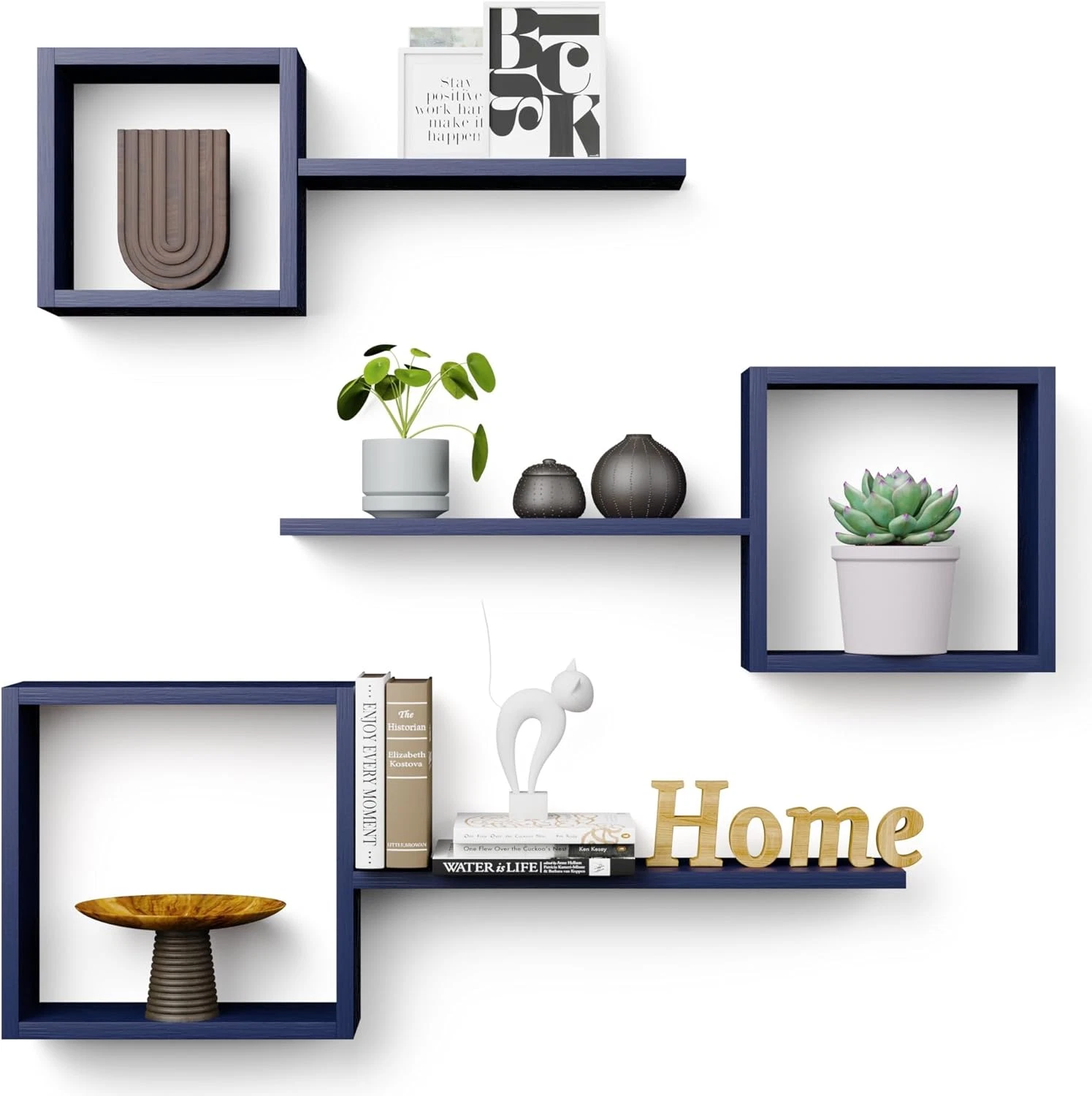 Navy Blue Floating Cube Shelves Set of 6 for Stylish Wall Decor
