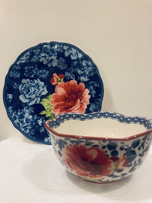 The Pioneer Woman Heritage Floral 6” Bowl 1/2” Dinner Plate Red White  Blue New