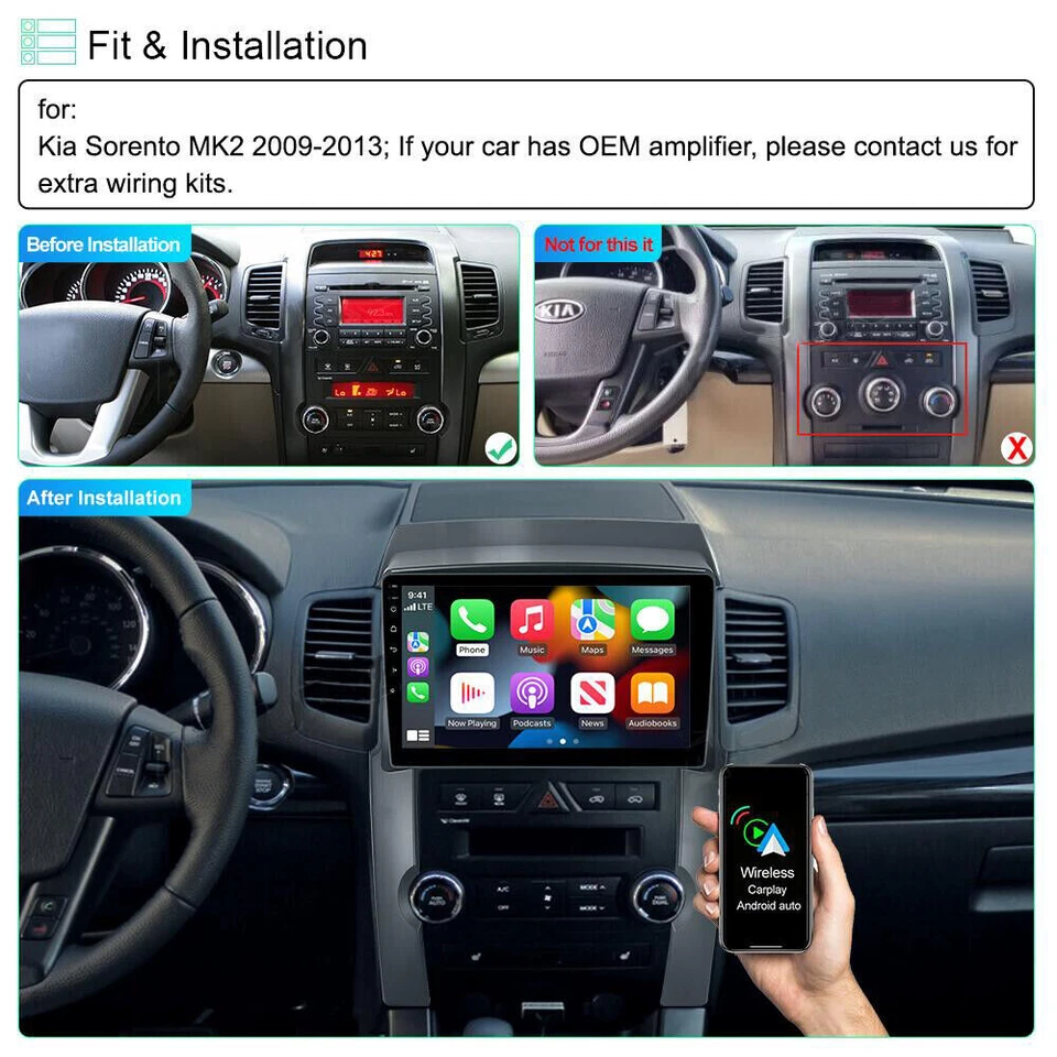 32G For Kia Sorento 2009-2013 Android 13 CarPlay Car Radio Stereo GPS Navi Foto 4 de 4