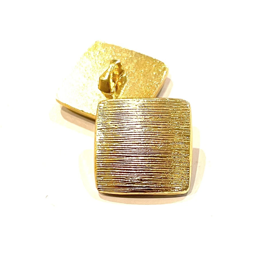 6 X Gold Brushed Metal Square Shank Buttons Vintage 14mm Boho Retro Mod - Image 2 of 2