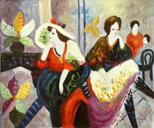 20x24"(51x61cm)100% hand painted oil flat/Tarkay/Cafe Lady