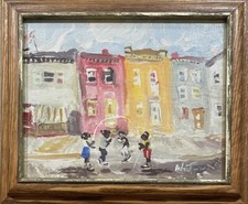 Andrew Turner “Kids jumping rope” oil on board