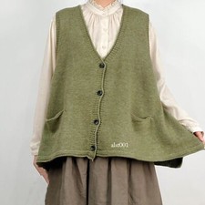 Womens Oversize Single Breasted V Neck Sleeveless Knitted Sweater Vest Waistcoat