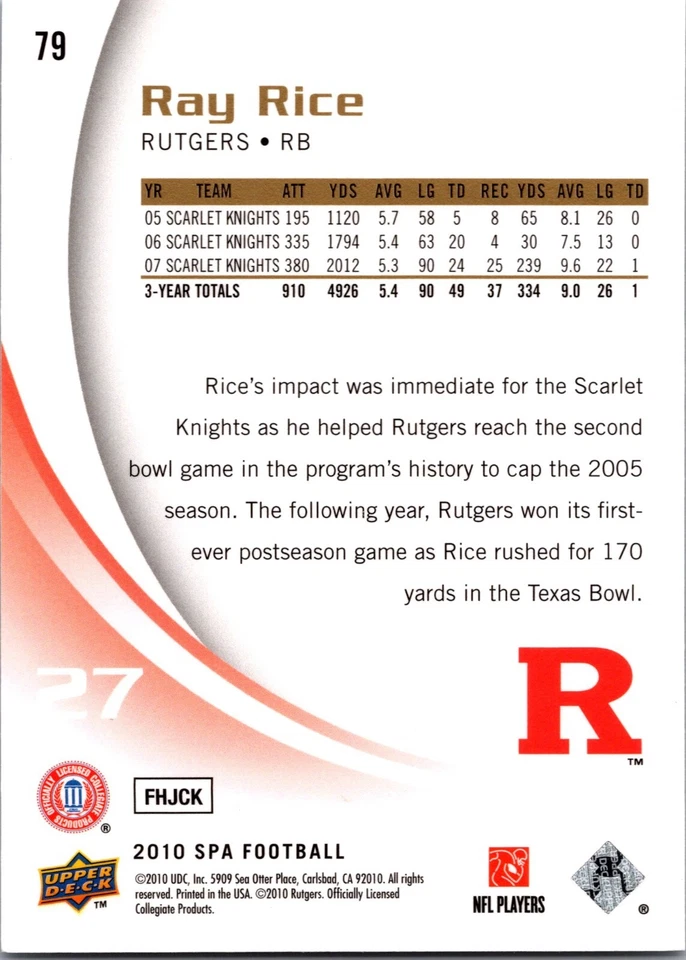 2010 SP Authentic #79 Ray Rice - Image 2 of 2