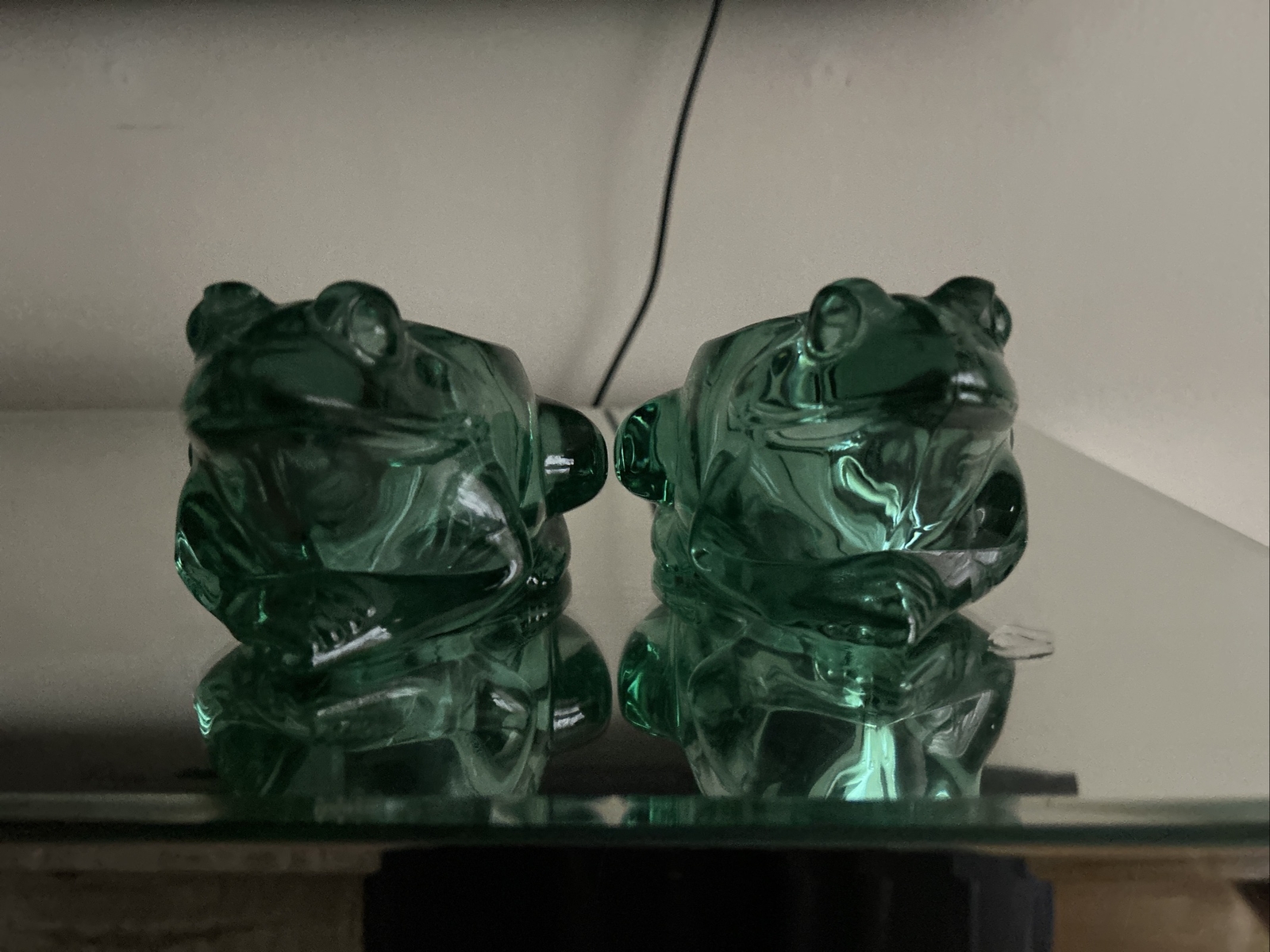 glass green heavy frog votive candle holders