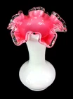 Vintage Fenton Milk Glass Peach Blow Silver Crest Vase 8"