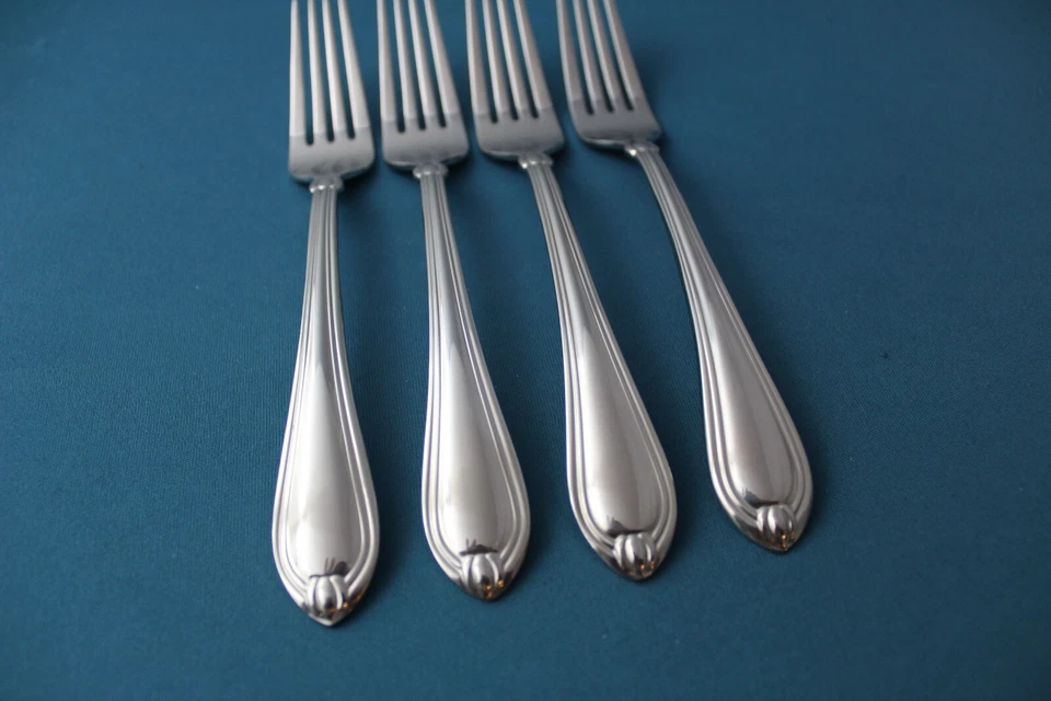 4 обеденные вилки Lenox CHANDELLE ГЛЯНЦЕВЫЕ 18/10 из нержавеющей стали Китай ЛЕГКОЕ ИСПОЛЬЗОВАНИЕ 8 дюймов - Изображение 2 из 4