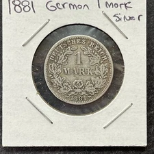 1881 GERMAN 1 MARK WILHELM I 90% SILVER KM# 7