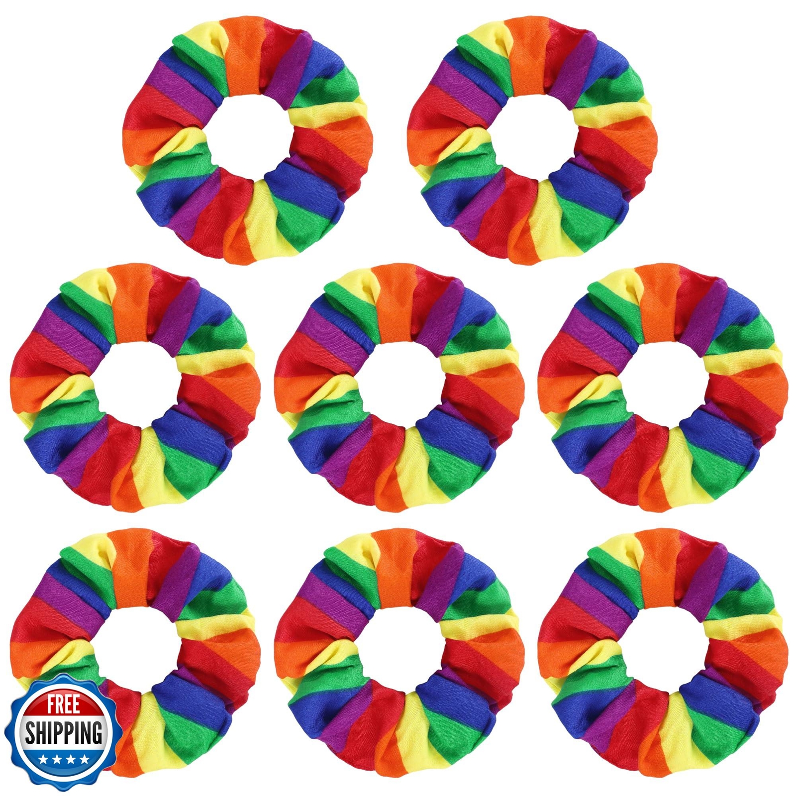8-Pack Pride Rainbow Hair Scrunchies LGBT Elastic Hair Ties