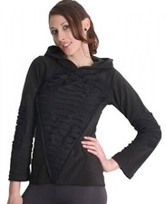  Art et Magie Pull polaire elfique femme avec capuche zippée en noir