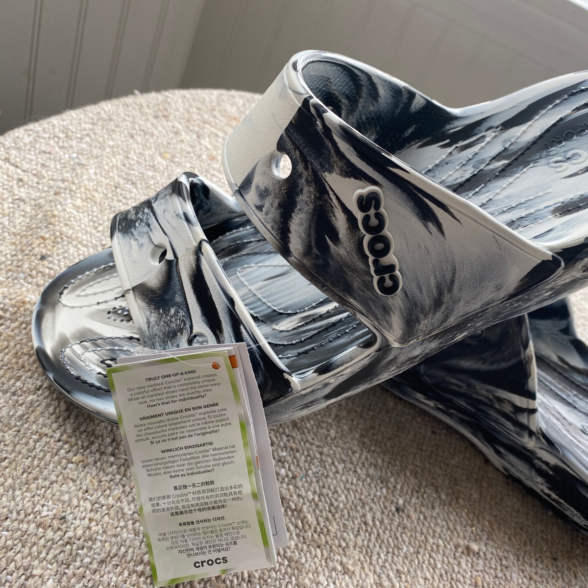 Crocs Classic Marbled Slide White Black 206879-103 Men’s Sz 13 NEW Crocs Classic Marbled Slide White Black 206879-103 Men main image 2