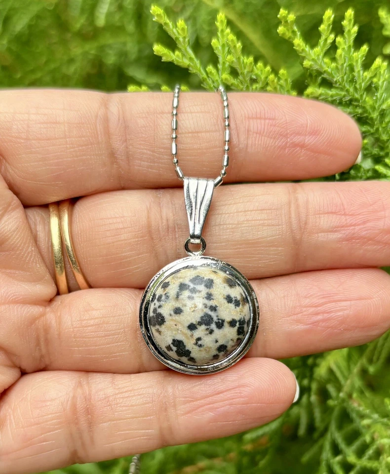 Medallón colgante de moda de jaspe dalmación relleno de oro blanco CADENA SURTIDA GRATIS #3 Foto 2 de 4