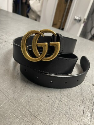 Gucci Smooth Leather Slim Signature Double G Buckle Belt Black