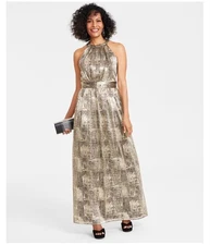 I.N.C Womens Foil Crinkle Gown Dress