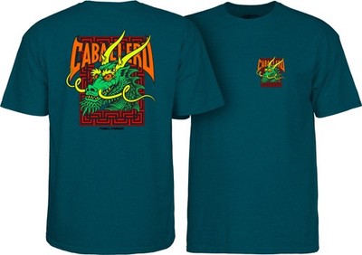 Powell Peralta Steve Caballero GREEN DRAGON AND BATS T Shirt MIDNIGHT TEAL