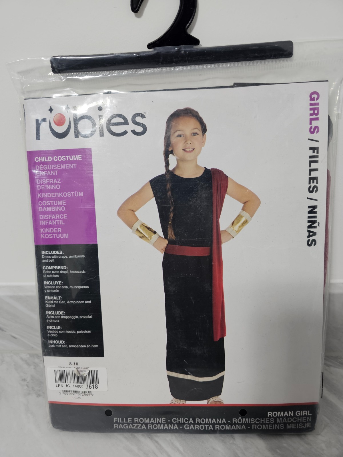 Disfraz Rubíes Niña Romana Niño 8-10 Años Vestido Elegante Conjunto con Cinturón y Pulseras