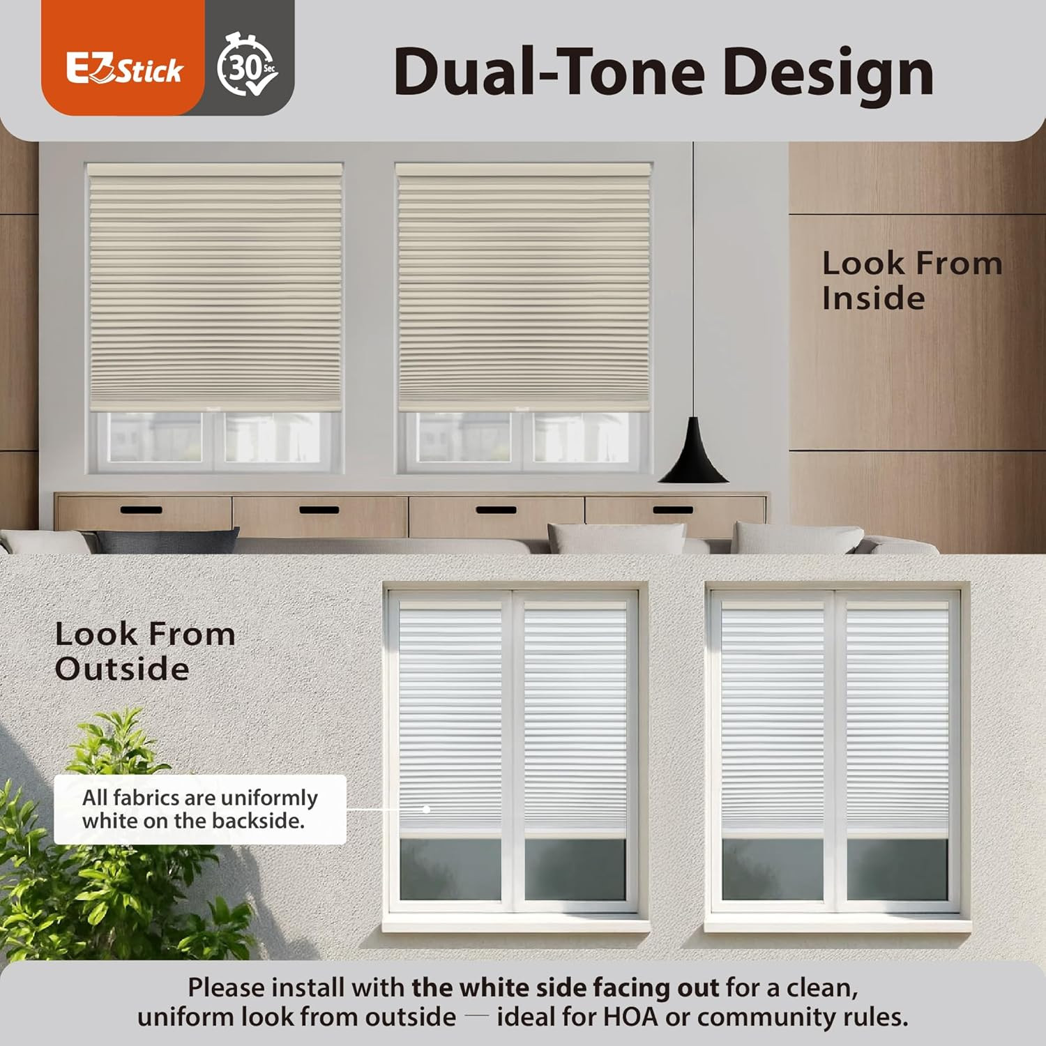 EZ Stick Cordless Blackout Cellular Shade 23" W x 64" H - Ivory