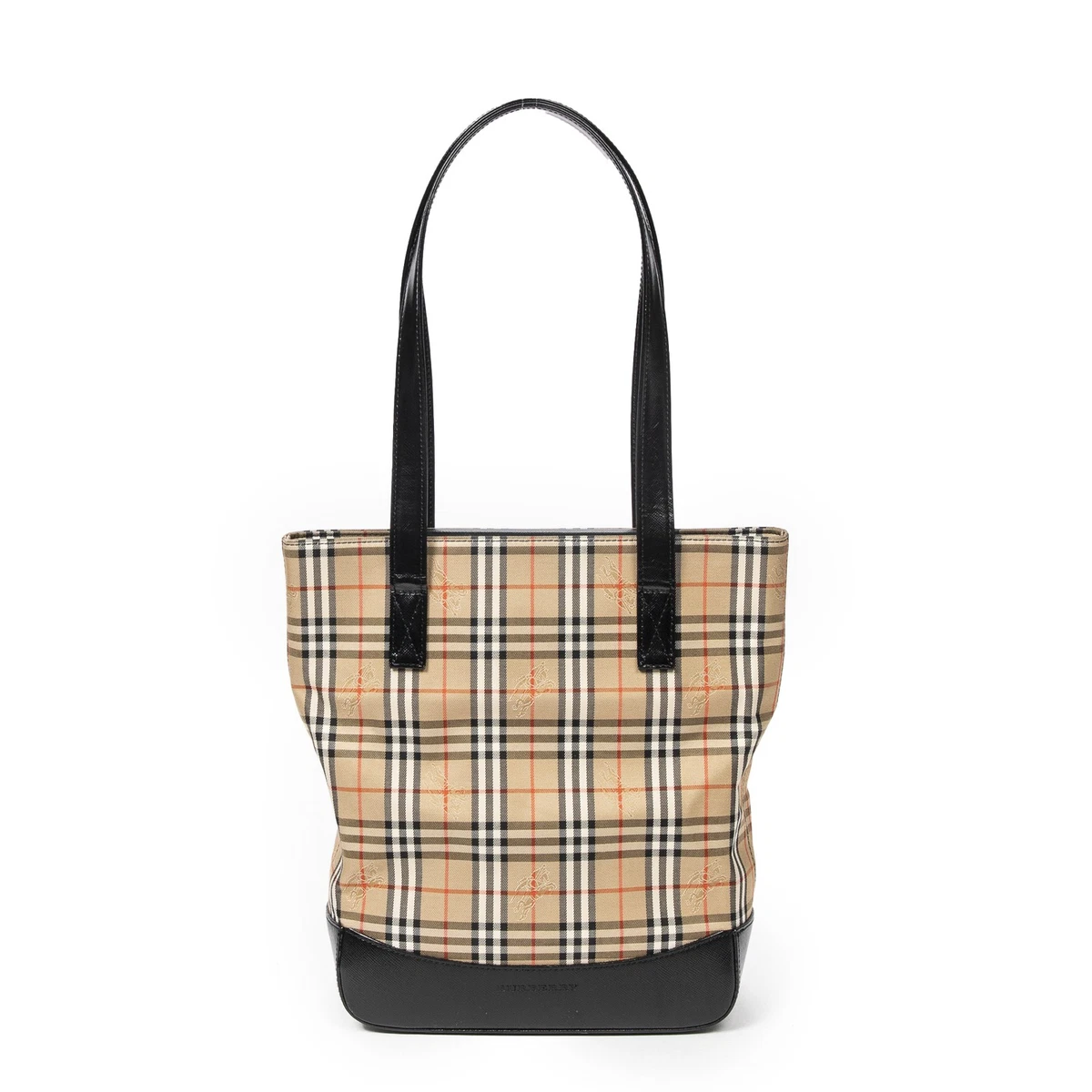 【美品】バーバリー トートバッグ ヘイマーケットチェック シャドーホース 黒 Burberry Haymarket Tote Small Bags & Handbags for Women for sale