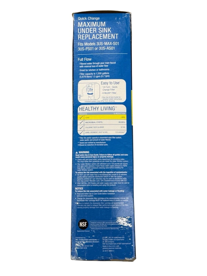 3M Filtrete Maximum Under Sink Quick Change Water Filter Cartridge 3US-MAX-F01 - Image 4 of 4