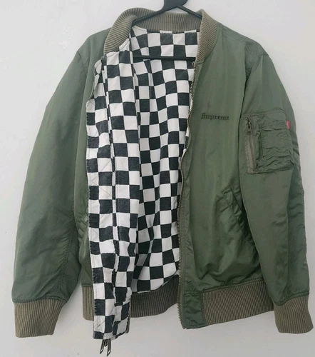 SS16 Supreme Réversible à Carreaux MA 1 Veste Vert Bomber Taille M Satin