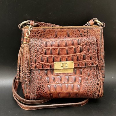 バロン BRAHMIN Melbourne Manhattan Pecan Croc Embossed Leather Turnlock