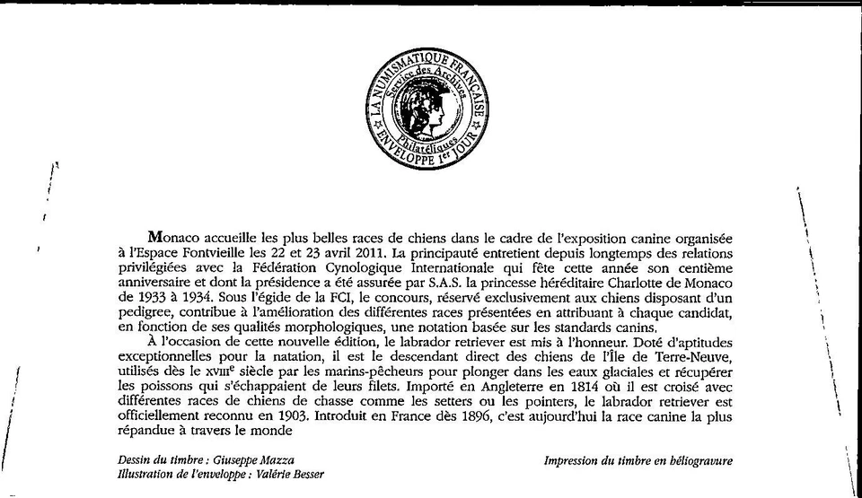 Monaco SC# 2619 FDC 2011 International Labrador Retriever Dog Show - A03525 - Image 2 of 2