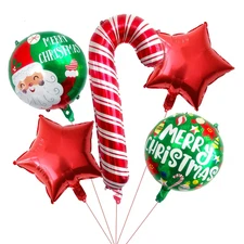 5pcs Set Candy Cane, Stars and Merry Christmas Balloon Set – Christmas & Part