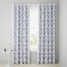 Catherine Lansfield Lucie Floral Frill Reversible Eyelet Curtains 66x90 Blue