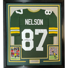 FRAMED Autographed/Signed JORDY NELSON 33x42 Green Football Jersey Beckett COA