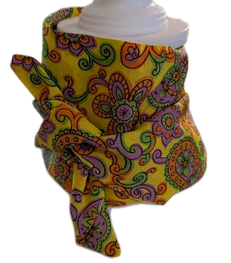 Vtg 1960s Mod Neon Paisley Floral 32" Cravat Neckerchief Head Scarf Hair Tie - Image 2 of 4