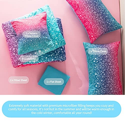 RYNGHIPY 6Pcs Gradient Glitter Comforter Sets for Teen Girls Full Size, Colorful - Bild 4 von 9