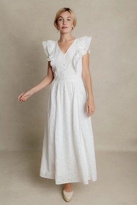 Just Me embroidery White Ruffle Trim Midi Dress Size L