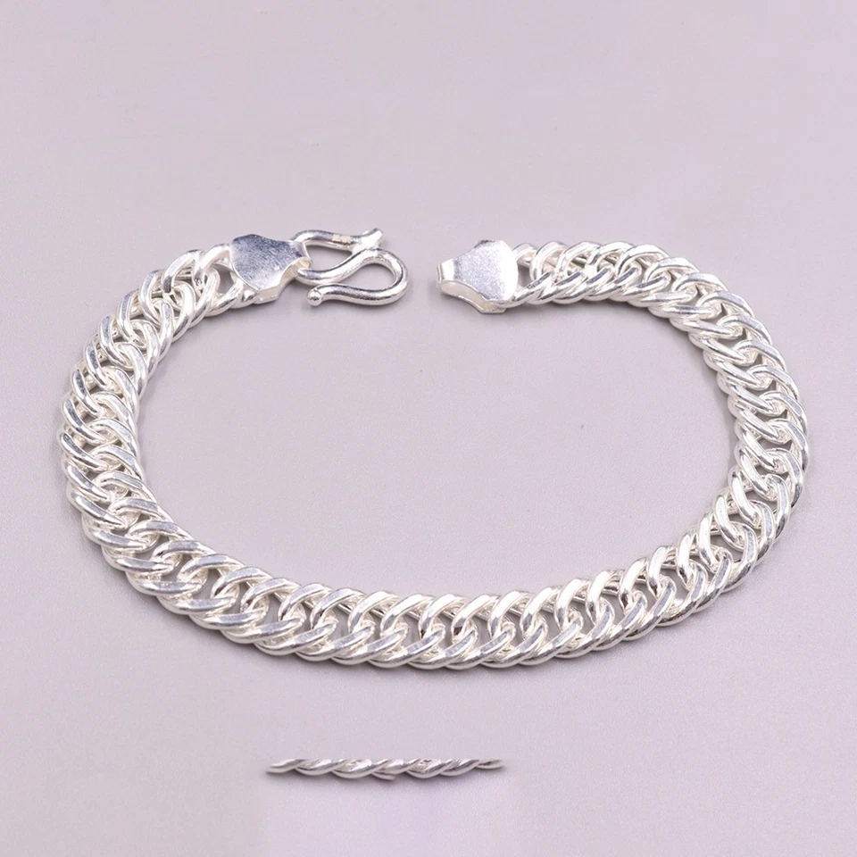Men's Solid 999 Fine Silver Men's Bracelet 8mm Cuban Curb Link Chain 7.87inch - Image 3 of 4