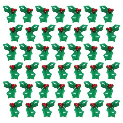 100 PCS Plastic Christmas Holly Leaves Craft Berry Charms Small Embellishments