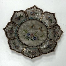 Chinese Cloisonné Silver Filigree Plate Floral Dragonfly Lotus 7