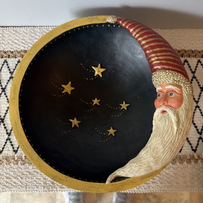 Kurt Adler Christmas Man In Moon Santa Claus Celestial Stars Bowl Folk Art