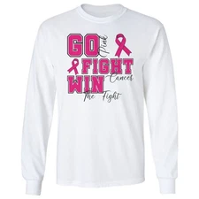 Go Fight Win Pink Ribbon - Breast Cancer Awareness Long Sleeve T-Shirt
