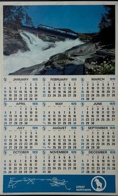 #ad Great Northern Railroad 1970 Wall Calendar Cascade Mountains Scenic Route $35.00